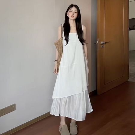 White Suspender Dress Women's Summer Long Dress